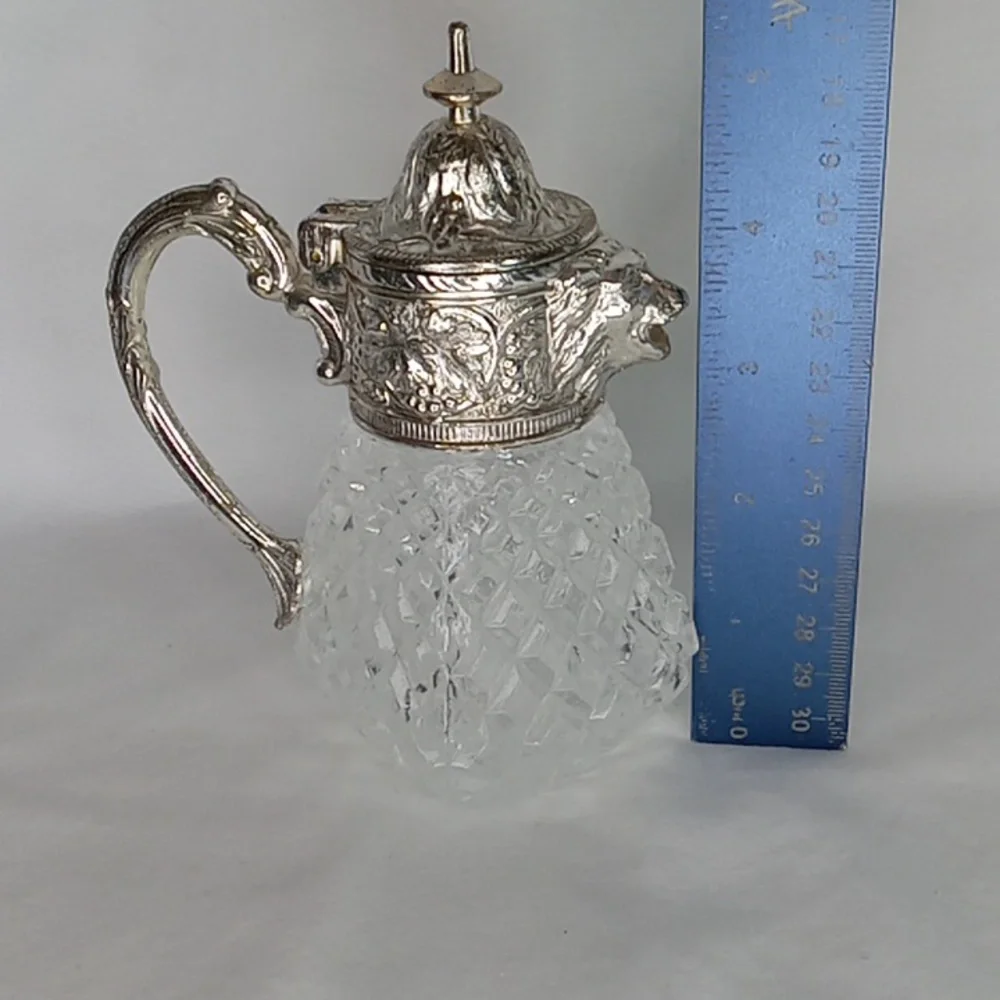 MCM Unique Lion's Head Diamond Cut Glass Syrup Liquid Pouring Creamer Pitcher